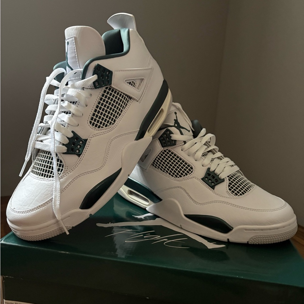 Jordan Retro 4; White and Oxidized Green Sneakers - Picture 1 of 7